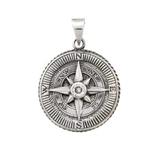 Stunning Sterling Silver with Clear Stone Compass Pendant Necklace