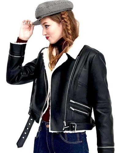 Zara black jacket faux - fur, &