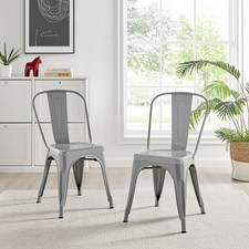 **Seconds** Colton Grey 'Tolix' Style Metal Dining Chairs Set of 2 Industrial