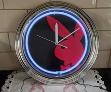 Playboy Silver Wall Clock Neon