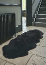 Genuine Sheepskin Rug Extra Large Double Skin Black Hand Stitched Eco Tanned