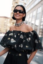 H&M Black Lace Jacquard Patterned Top Conscious Collection AW2020 UK12 SOLD OUT