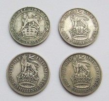 4 x Different George V silver Shillings - good filler/collectable coins