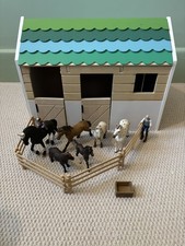 Lottie Doll Stable Playset Wooden Toy Farm Playset with 6 Schleich Horses/Foals