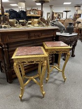 Pair French Louis XVI Gilt & Red Marble Top Lamp Side Bedside Tables
