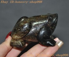 3'' Ancient China Hetian jade carved fengshui wealth lucky frog gold Toad statue