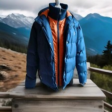 KANGOL GLUSTO MEN'S JACKET SIZE L NAVY WITH ORANGE FLEECE LINING VGC