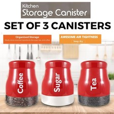 SET OF 3 KITCHEN STORAGE CANISTERS TEA COFFEE SUGAR JARS POTS FOOD CONTAINER JAR