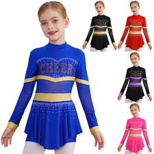 UK Kids Girls Cheerleading Costume Cheer Leader Uniform Long Sleeve Dance Dress