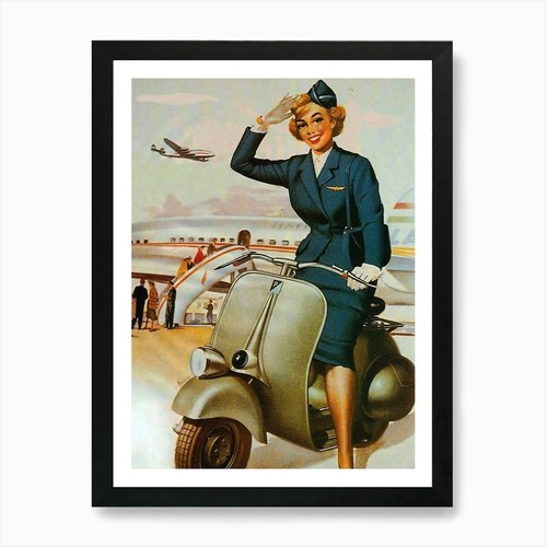 Stewadress moped art print - moped,