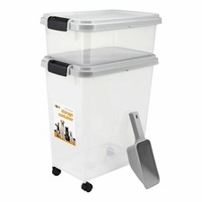 2pc Pet Food Container Dog Cat Pet Storage Bin Clear w/ Lids Grey