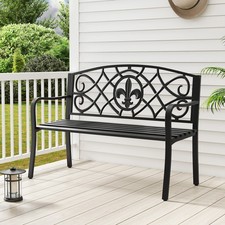Patio 2 Seater Garden Bench Metal Park Bench Cast Iron Outdoor Loveseat