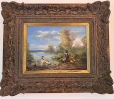Antique oil painting pond
