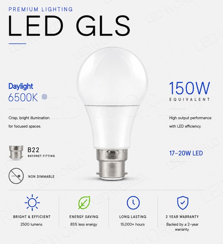 B22 gls led light bulbs - light, 17-20w