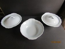 3 SERVING BOWLS-VTG GRINDLEY ENGLAND "LUPIN PETAL" BLUE--STUNNING SKY BLUE