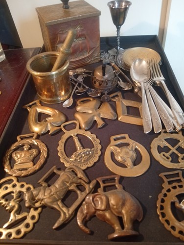Old silver plate and brass - and,