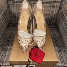 Christian Louboutin Follies Strass Women Suede Pumps 100 In  Silk Mesh - Size 7