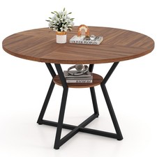 COSTWAY Farmhouse Kitchen Table 118CM Round Dining Table for 4-Brown