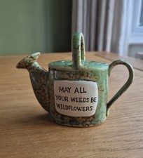  Studio Pottery Watering Can, Green Multi, Wildflowers perfect condition