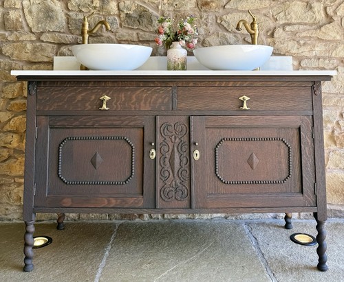 Vintage oak double vanity - oak,