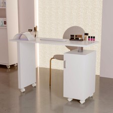 Mobile White Manicure Nail Art Table Technician Station Beauty Salon Work Desk