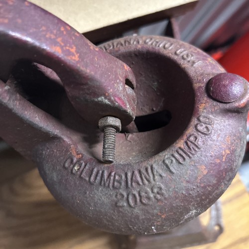 Vtg red cast iron hand - cast, well