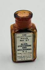 Very Tiny Antique Aloin, Strych-9 + Belladonna Bottle Double Labeled w/ Contents