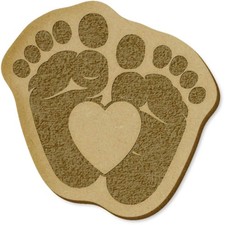 6 x 'Heart Baby Feet' MDF Craft Embellishments (EB00033826)