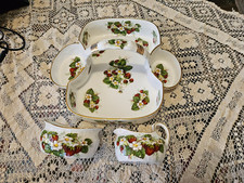 Hammersley Spode England Strawberry Ripe Basket Tray w/ Creamer & Sugar Bowl