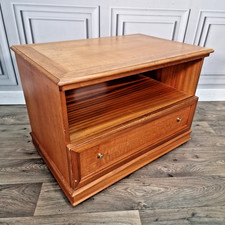 Retro Vintage Wooden TV Stand / Media Cabinet on Castors – Drawer & Open Shelf