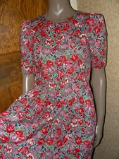 LAURA ASHLEY VINTAGE SWEET PEA RED LILAC Summer Tea DRESS UK 10