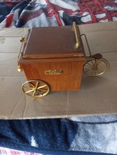 Vintage Brass and Wood "Ice Cycle" Ice Bucket Cooler Trolley Cart 15"x9"x9"