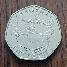 Gibraltar  50p Pence coin 2020 CHRISTMAS Santa Sledge Reindeer QEII.