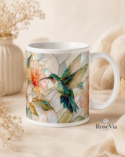 Stained glass hummingbird mug - stained,