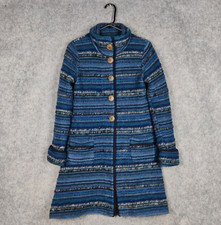 Avoca Coat Size 2 UK 10 Blue Wool Boucle Striped Funnel Neck Pockets Ireland