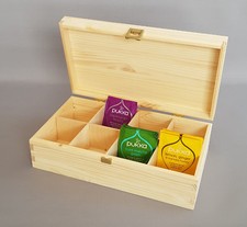 Tea Bag Wooden Box Storage 8 Compartment Food & Kitchen Home Decor Lid Chest 