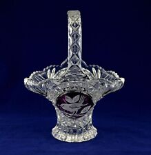 Hofbauer Crystal Red Bird Motif Handled Basket / Bowl - 10-3/4" Tall - Perfect
