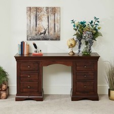 French Hardwood Mahogany Stained Twin Pedestal Desk- HW53