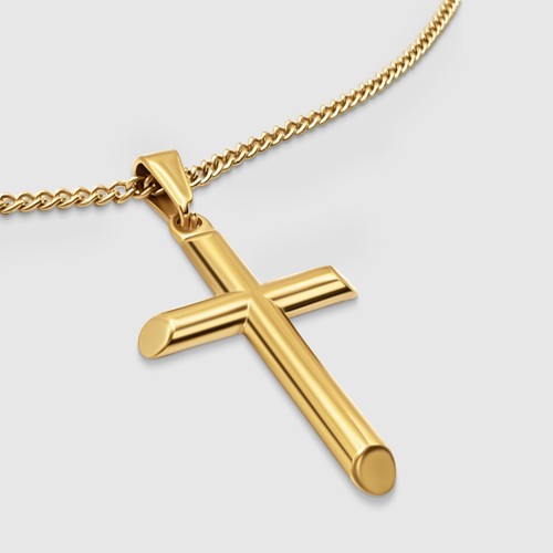 18k gold cross pendant - gold,