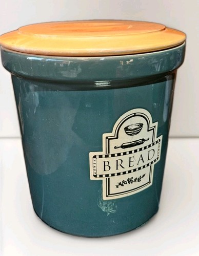 Green ceramic bread crock - green, crock/bin