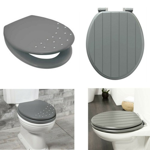 Grey toilet seat - seat, wooden