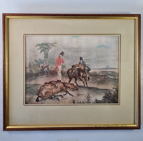 Framed hunting scene print - hunting,