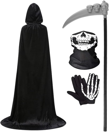 Halloween black hooded cloak - hooded,