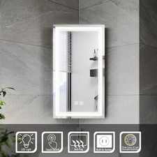 ELEGANT Corner Bathroom Mirror Cabinet With Demister Shaver Socket 3 LED Lights