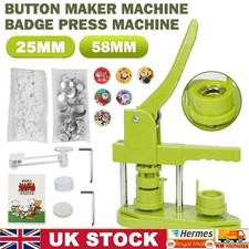 25mm 58mm Button Maker Badge Press Machine Circle Cutter 100 Buttons 3 Dies UK