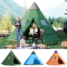 6 Man Tipi Tent, Water-Resistant Walls Mesh Windows Zipped Door