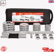 50kg Adjustable Barbell Dumbbells Set Weights & Case Home Gym Fitness Sports
