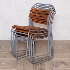 VINTAGE STACKING CHAIRS WITH PLYWOOD SEAT AND BACK SILVER STEEL FRAME