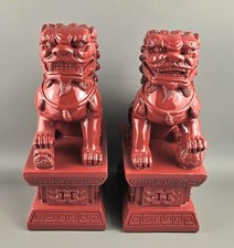 Vintage Chinese Foo Dogs Statues in Red Resin. 25cm Tall. 