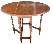 Vintage Oak Drop Leaf Table Barley Twist Gate Leg 2-4 Seater 